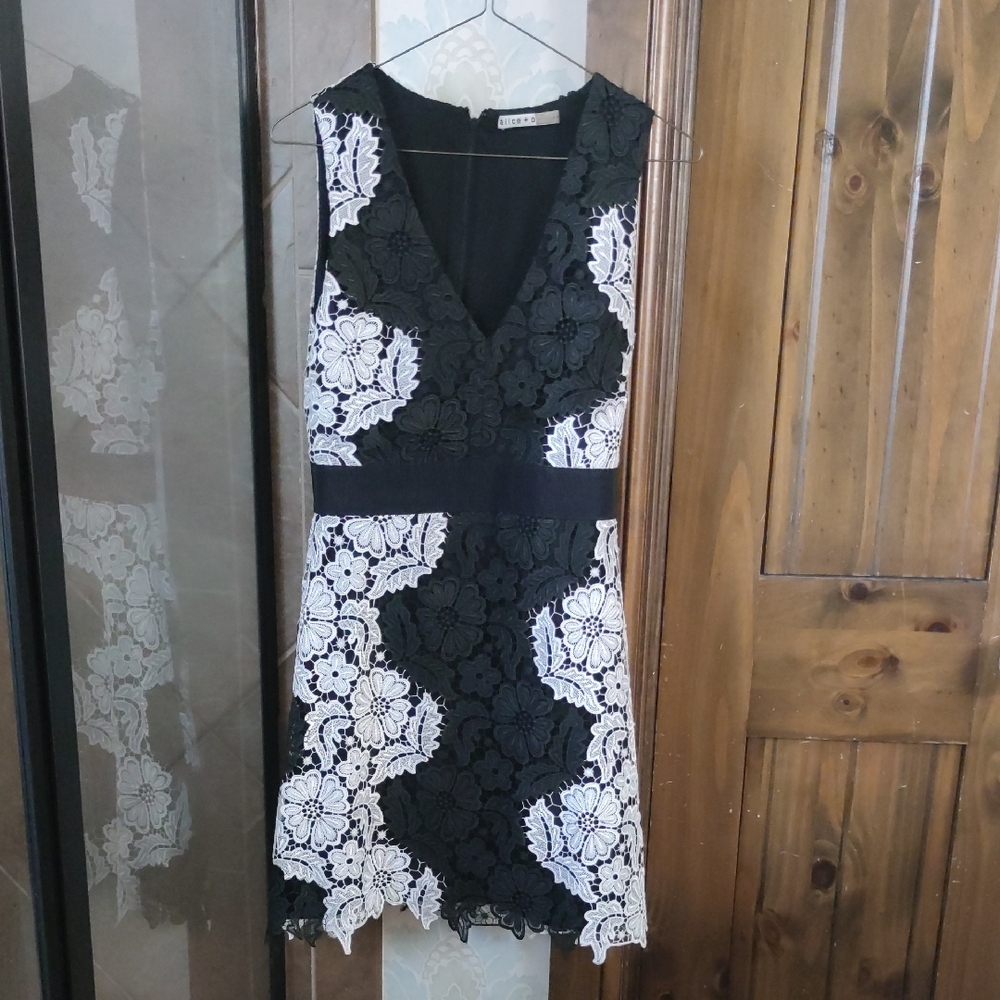 Alice + Olivia Black and White Floral Mini Dress Size 2